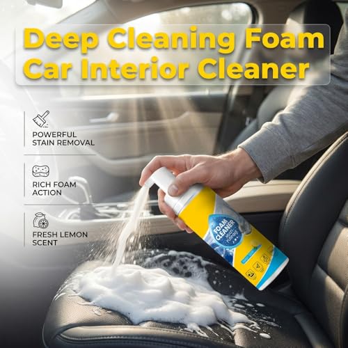 4-in-1 Multi-Enzyme Foam Spray Cleaner, Multipurpose Foam Cleaner for Car Interior Kitchen Bathroom Sofa, Lemon Fresh Scent, Deep Cleaning Spray for Leather Fabric (Foam Cleaner 1 Set)