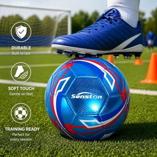 Senston Soccer Ball Size 3 & Size 4 & Size 5 for Kids and Adult Official Match Training Soccer Ball with Pump - color: blue, size: size 5