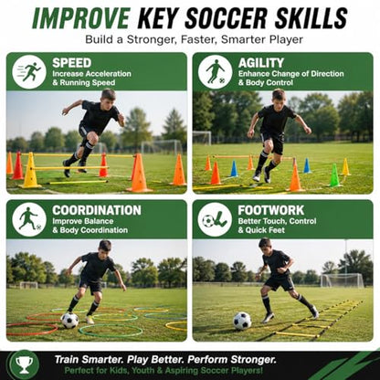 Solo Soccer Trainer for Kids & Teens – Adjustable Soccer Training Aid with Waist Belt & Tether for Ball Control, Footwork, Passing & Shooting Practice
