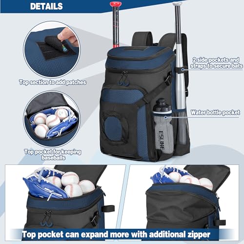 Smasrob Baseball Bag for Adult and Youth, Baseball Backpack Softball Bag with Helmet Holder, Shoe Compartment and Fence Hook - color: Blue