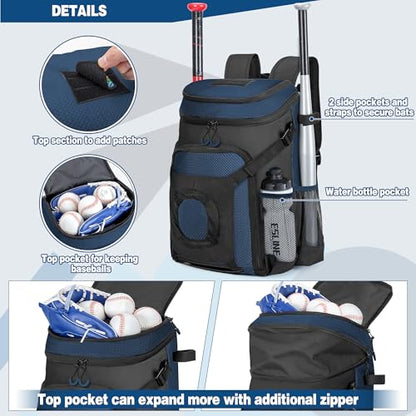Smasrob Baseball Bag for Adult and Youth, Baseball Backpack Softball Bag with Helmet Holder, Shoe Compartment and Fence Hook - color: Blue
