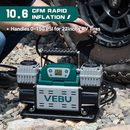‌Off-road Air Compressor 12V Tire Inflator, 150PSI with Auto Shut Off, Digital Display & Preset, 10.6CFM Fast Inflation for Off-road Vehicles, Trucks, SUVs, RVs, ATVs - style: Dual Cylinders + Digital Display