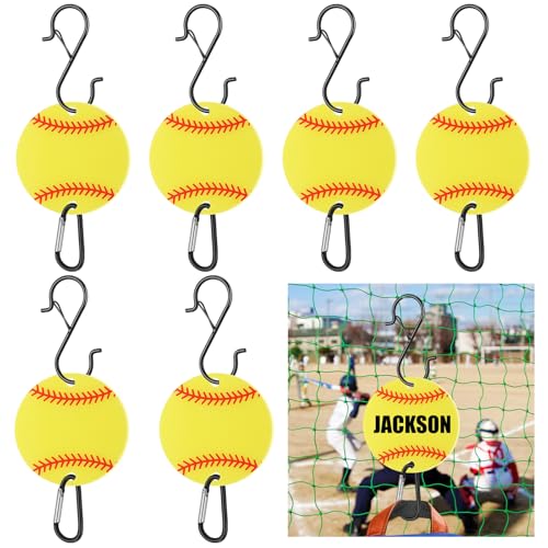 CroBlissful 6 Pcs Bag Hook for Fence Baseball Football Basketball Tennis Team Gifts Bag Clip Sports Backpack Buckle with Acrylic Board for Bat Water Bottle Player Lover Gifts - color: Softball