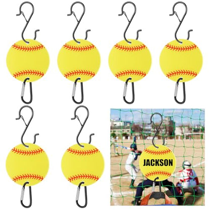 CroBlissful 6 Pcs Bag Hook for Fence Baseball Football Basketball Tennis Team Gifts Bag Clip Sports Backpack Buckle with Acrylic Board for Bat Water Bottle Player Lover Gifts - color: Softball
