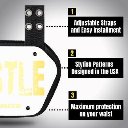 O Shield Golden Cross Chrome Football Back Plate, Lower Back Pads for Football Players, Rear Protector, Cross Series - size: Youth (Weight less than 180 Pounds), style: Hustle White