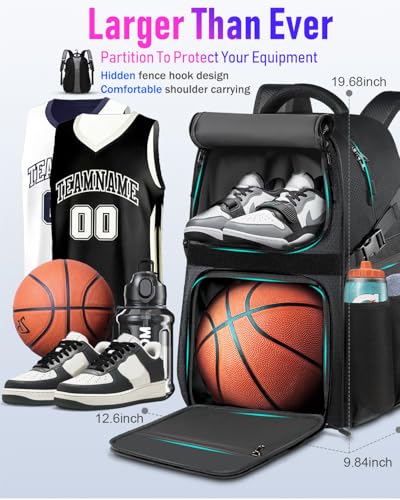 LOINTET Basketball Bag Backpack with Ball Holder Shoes Compartment, Large Basketball Accessories Sports Bag - color: Black