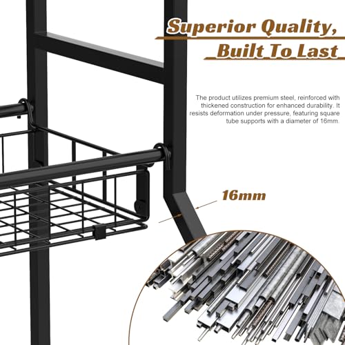 Sports Equipment Organizer, Garage Ball Storage Rack with Removable Baskets, Hooks & Bat Rack, Rolling Sports Gear Storage Cart with Lockable Wheels for Garage, Toys, Gym, School