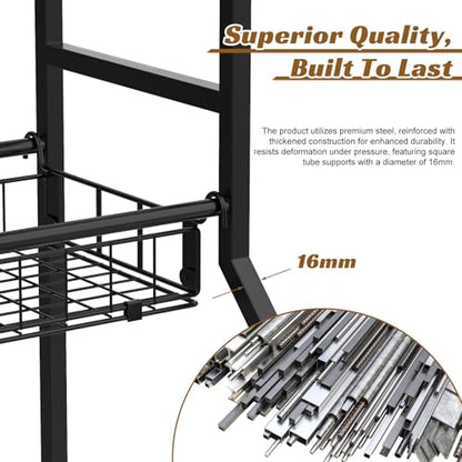Sports Equipment Organizer, Garage Ball Storage Rack with Removable Baskets, Hooks & Bat Rack, Rolling Sports Gear Storage Cart with Lockable Wheels for Garage, Toys, Gym, School