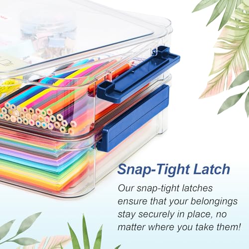 CATOOMUU 16 Pack Clear Plastic Storage Boxes with Lids, 9x13 Inches Shallow Flat, 5.5 Qt, Stackable Cases with Snap-Tight Latch, Organizer for Paper, A4 Files, Documents, Arts, Scrapbooking & Crafts - color: Large-Blue-16packs