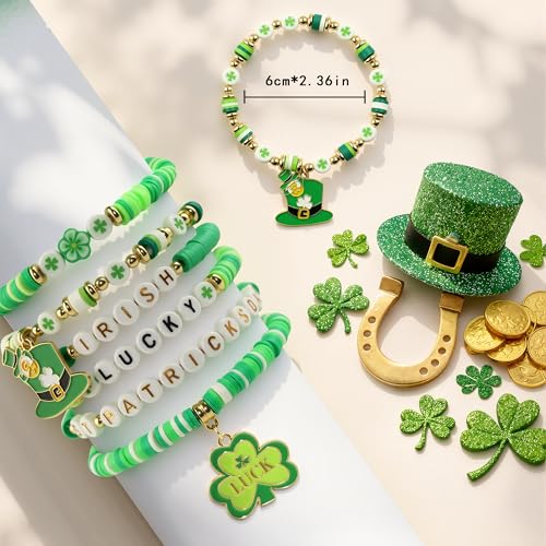 OHOME St Patricks Day Accessories - 6 Pack Shamrock Bracelets | St Patricks Day Shirt Outfit for Women Men - Funny Shamrock Decorations Decor Party Supplies for Adults - style: St patricks Day