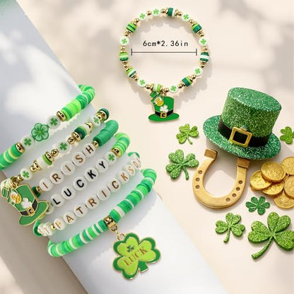 OHOME St Patricks Day Accessories - 6 Pack Shamrock Bracelets | St Patricks Day Shirt Outfit for Women Men - Funny Shamrock Decorations Decor Party Supplies for Adults - style: St patricks Day