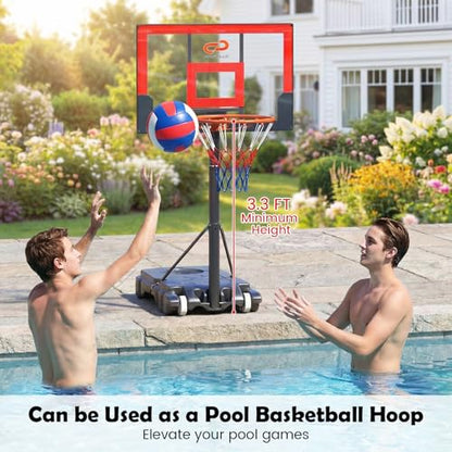 Goplus Basketball Hoop Outdoor, Portable 3.3-7FT/10FT Adjustable Basketball Goal System w/Shatterproof PC Backboard, Wheels for Adults in Pool Driveway Backyard - style: 3.3-7 FT, Black+Red