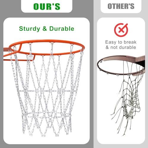 Insaga Chain Basketball Net Heavy Duty Metal - 19'' Basketball Chain Net for Hoop Outdoor Indoor Replacement, Rustproof Steel Chain Net for Standard 12-Loop Rim, Easy to Install