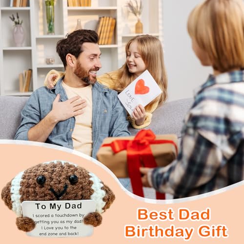 Fathers Day Dad Gifts from Daughter Son Wife, Positive Football Gift for Dad, Cute Handmade Crochet Birthday Football Gifts for Dads,I Love You Papa Small Gift Idea for Stepdad - color: Football2