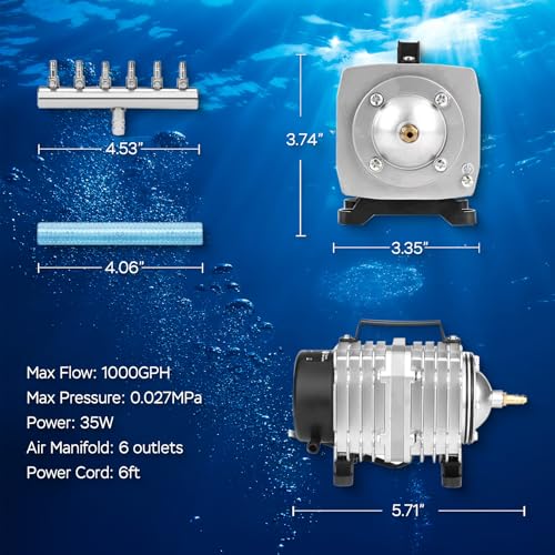 AquaMiracle Aquarium Air Pump Commercial Air Pump with Aluminum Housing, 600/1000/1200/1750GPH Fish Tank Bubbler Pond Aerator for Aquariums, Ponds, Hydroponics - style: 35W-1000GPH