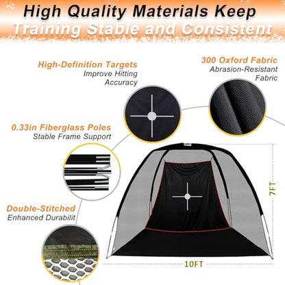 Gagalileo Golf Hitting Net Backyard Driving: 10x7FT with Silent Velvet Target Portable Practice for Men Dad Golfer Lovers Set Gift