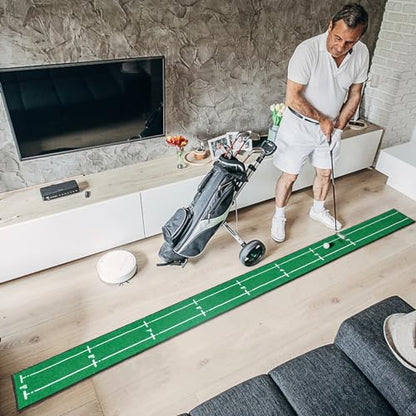 Golf Putting Mat Indoor & Outdoor Professional Golf Practice Putting Green Mat with Distance Marker Anti Slip Backing Golf Training Accessories Portable Matt - style: P01-Dark Green