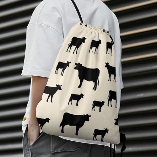 Travel Drawstring Backpack Beam Bag Large Capacity for Volleyball Baseball Sports Equipment Men Women Unisex, Angus Cattle Animal Bags - color: Picture (501)