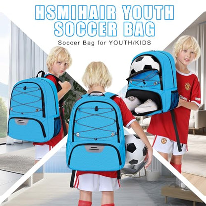 Hsmihair Youth Soccer Bag-Soccer Backpack&Backpack for Football Basketball,with Ball Compartment Separate Cleat Package - color: Blue