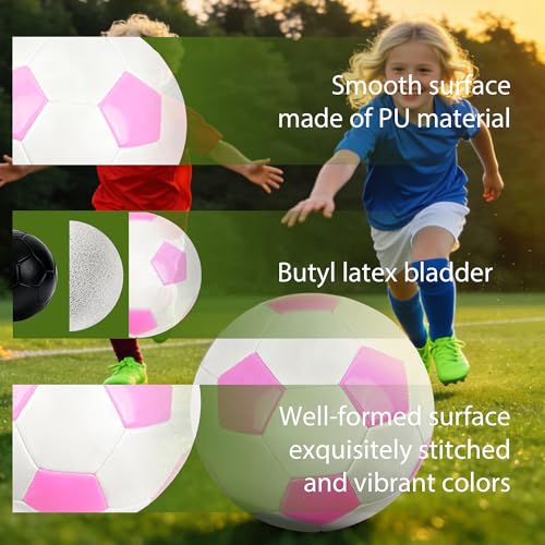 Soccer Ball Size 3 with Pump Needle, Size 3 Trainning Classic White Black Thicker PU Tight Weaved Suitable for Youth Boy League Game Trainning - color: Pink