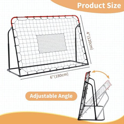 Soccer Rebound Net, 4'x4' Steel Soccer Rebounder, Bounce Back Net for Backyard Soccer Practice Training-Adjustable Angle - style: 6'x4'