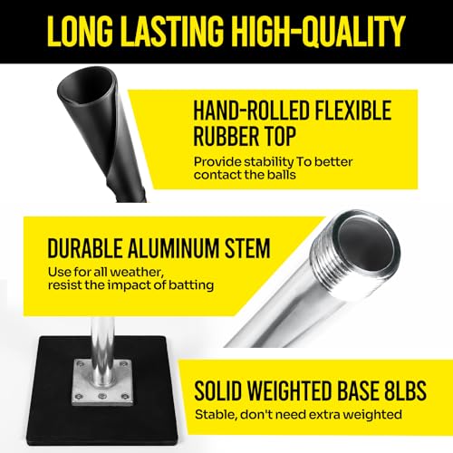 PLAYAPUT Baseball Batting Tee - Professional Hitting Tee for Baseball/Softball with Weighted Base,Flexible Rubber Top, Premium Aluminum Baseball Tee, Easy Adjust Height 24-46 inches For Kids or Adults