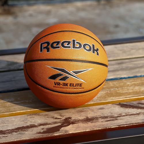 Reebok Hi Vis Elite Basketball, Official Size, Composite Leather, Anti-Slip Grip, Consistent Shape Retention, Includes Pump & Needle, VR-3K Series - color: Orange