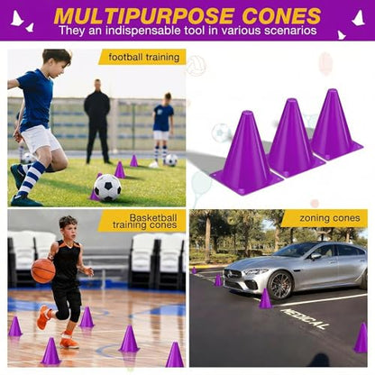 36pcs Cones 7 Inch Soccer Cones and Plastic Traffic Cones, Durable Cones for Sports Training, Ideal for Soccer, Basketball, Football, Skating, and Agility Drills Practice - color: purple