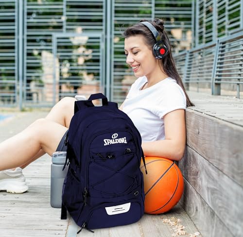 Spalding Basketball Backpack Sports Bag | Large Black Backpack with Shoe and Ball Compartment | Gifts for Basketball Players - color: Blue