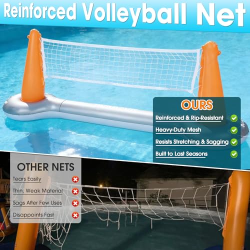 AURASUN Inflatable Pool Volleyball Net, Floating Swimming Pool Set with Basketball Hoop, Summer Pool Game Toy for Kids and Adults, Float Water Volleyball Court