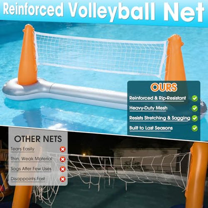 AURASUN Inflatable Pool Volleyball Net, Floating Swimming Pool Set with Basketball Hoop, Summer Pool Game Toy for Kids and Adults, Float Water Volleyball Court