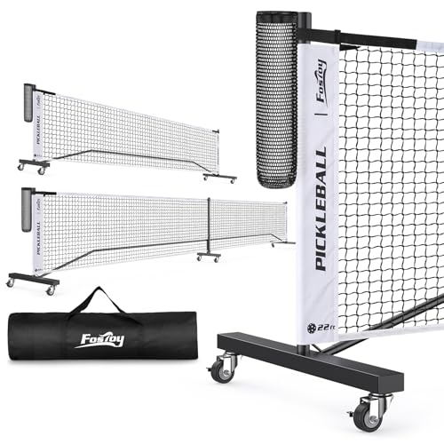 Fostoy Pickleball Net with Wheels, Portable 2-in-1 Pickle Ball Net with Ball Collector,22FT Regulation Size & 11FT Half Court Size, Carry Bag, Steady Metal Frame for Outdoor Indoor Driveway - color: Black&White