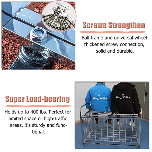 LZMZMQ Heavy Duty Rolling Ball Cart with Lockable Wheels, Volleyball Basketballs Footballs Storage Cage, for Gym/Kindergarten/School/Garage, Stainless Steel