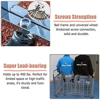 LZMZMQ Heavy Duty Rolling Ball Cart with Lockable Wheels, Volleyball Basketballs Footballs Storage Cage, for Gym/Kindergarten/School/Garage, Stainless Steel