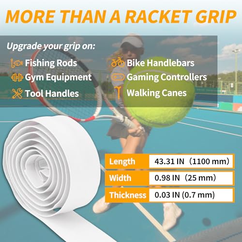 2 Pcs Tennis Racket Grip Tape, Dry Tennis Overgrip Tape, Anti-Slip Absorbent Grip, Racket Overgrip Tape - color: White, size: Textured-43.3"x1"x0.03"