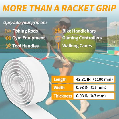 2 Pcs Tennis Racket Grip Tape, Dry Tennis Overgrip Tape, Anti-Slip Absorbent Grip, Racket Overgrip Tape - color: White, size: Textured-43.3"x1"x0.03"