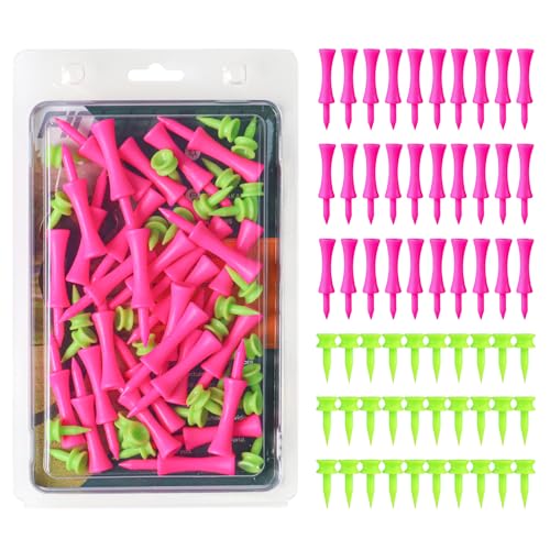 VEASAERS Golf Castle Tees Plastic Step Down Unbreakable Mixed Value 60 Count, 2 3/4, 2 1/4, 1 1/2 Inch Tee Length Pack Available for Practice - color: Pink+Green