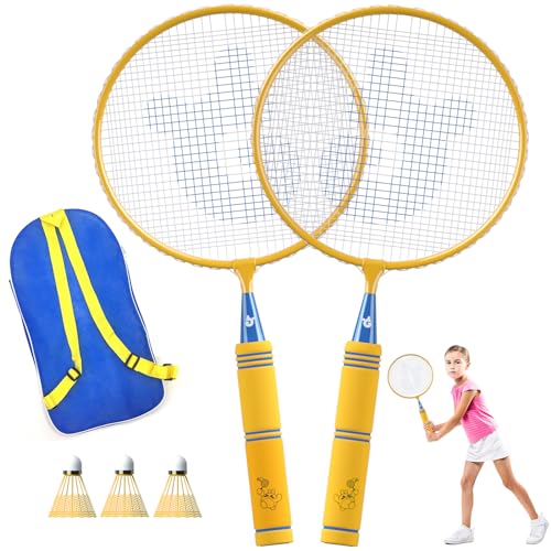 Kids Badminton Rackets Set with Soft Grip, Oversize & Lightweight Shuttlecocks Racquet with Carry Bag for Children Youth, 2 Player Sport Game for Indoor Outdoor Backyard