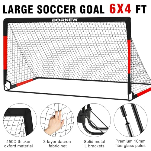 Kids Soccer Goal for Backyard Set - 2 Set of 7X5 / 6X4 ft Toddler Soccer Nets Training Equipment, Soccer Ball, Pop Up Portable Soccer Set for Kids and Youth Games and Training Goals Ages 3-16 Gift - color: 2.Black Red, style: 6' x 4'