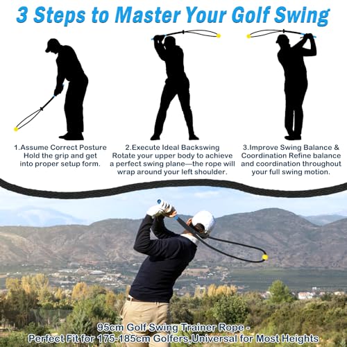 Weighted Premium Golf Rope Swing Trainer, Professional Golf Swing Rope, Warm-Up Training Tempo Aids with Ball and Grip to Improve Speed, Rhythm, Flex & Strength for All-Level Golfers - color: Black