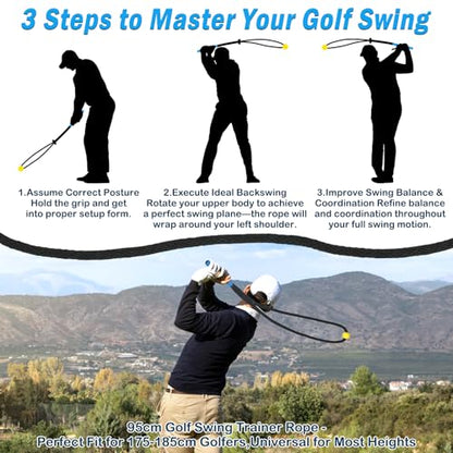 Weighted Premium Golf Rope Swing Trainer, Professional Golf Swing Rope, Warm-Up Training Tempo Aids with Ball and Grip to Improve Speed, Rhythm, Flex & Strength for All-Level Golfers - color: Black