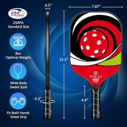 Pickleball Paddles Set of 2, USAPA Approved Fiberglass Pickleball Set with 4 Balls & Carry Bag, Lightweight Rackets for Beginners & Adults - color: Bright Red Green Kit