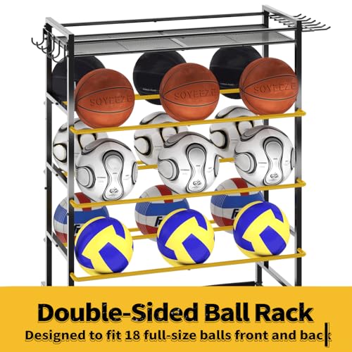 SOYEEZE Garage Sports Equipment Organizer-Large 5 Layer Ball Storage, Basketball Stand Holder, Outdoor toy storage, Baseball Bat Rack, Rolling Ball Cart with Hooks and Wheels for Indoor/Outdoor Use - style: 5 Tiers