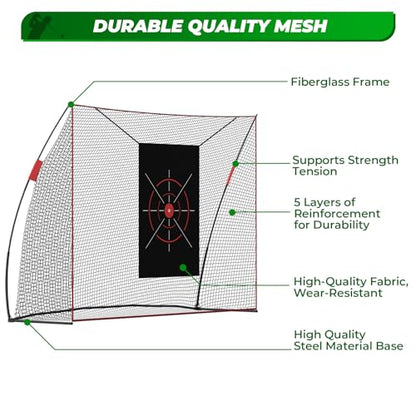 FAHKNS Golf Net, 10 x 7FT Heavy Duty Golf Practice Net with Chipping Practice Net, Golf Practice Net, Training Net for Backyard Driving Chipping Indoor Outdoor Training