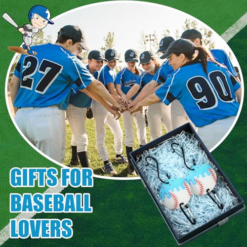 CroBlissful 6 Pcs Bag Hook for Fence Baseball Football Basketball Tennis Team Gifts Bag Clip Sports Backpack Buckle with Acrylic Board for Bat Water Bottle Player Lover Gifts - color: Ice Cream Baseball