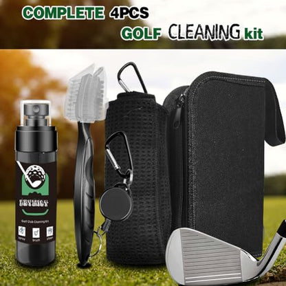 Golf Club Brush and Club Groove Cleaner with Retractable Zip-line - Premium Golf Towel (15 * 14inch) & Empty Water Bottle & Storage Bag - Golf Towel and Brush Set - Essentials Golf Accessories for Men
