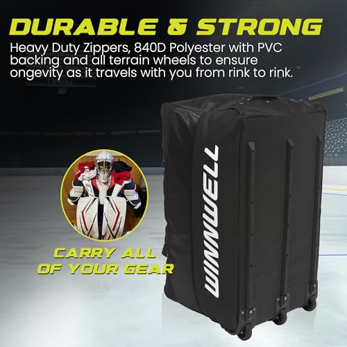 Winnwell Hockey Wheel Goalie Bag - Large Equipment Bag with Wheels to Store Goalie Gear - Made for Ice & Field Hockey Goalies
