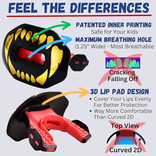 Oral Mart Flag Football Mouth Guard with 3D LipFit Design for Kids - Youth Football Mouthguard (No Boil) Cool Instant Fit Lip Guard Mouthpiece for Braces (Detachable Helmet Strap Included) - color: Golden Fangs