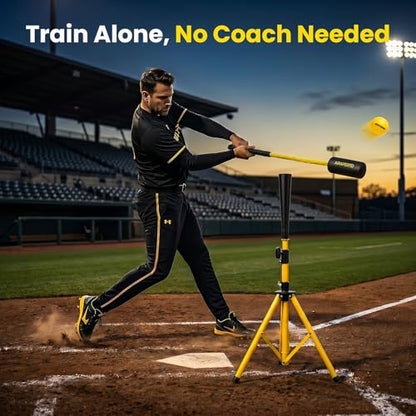 Baseball & Softball Rope Swing Trainer - Batting Training Tool with Batting Tee & 8 Soft Training Balls, Outdoor Indoor Training Bat, Hitting Aid for Youth & Beginners