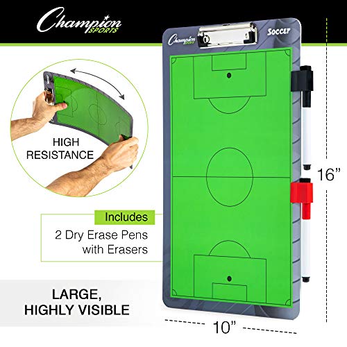 Champion Sports Large & XL Dry Erase Board For Coaching - Whiteboards for Strategizing, Techniques, Plays - 2-Sided Boards with Front Side Full Field - Backside Half Field and Lineup - color: Soccer, style: Standard Coaches Board